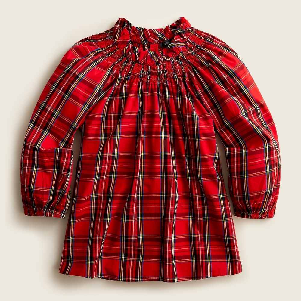 New! J.Crew sz XS X-Small Tartan Plaid Smocked Neck Top Blouse NWT